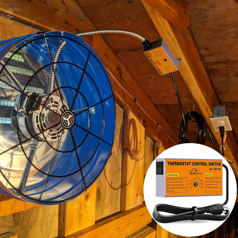 Makevivi Attic Fan Thermostat-Control, Adjustable Thermostat with Overload Protector, Temperature Controlled Attic Fan, with Socket Easy to Install, Exhaust Fan Temperature Controller for Workshop, Greenhouse - Image 4